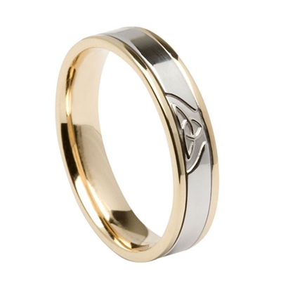 14k White & Yellow Gold Trinity Knot Celtic Weddding Ring 5mm