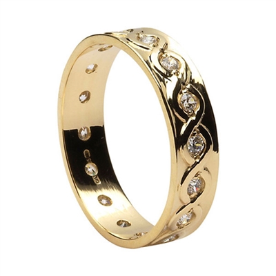 14k Yellow Gold & Diamond Set Men's Celtic Weaves Wedding Ring 5mm