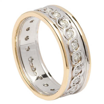 10k White Gold Ladies Diamond Celtic Weaves Wedding Ring 6.4mm