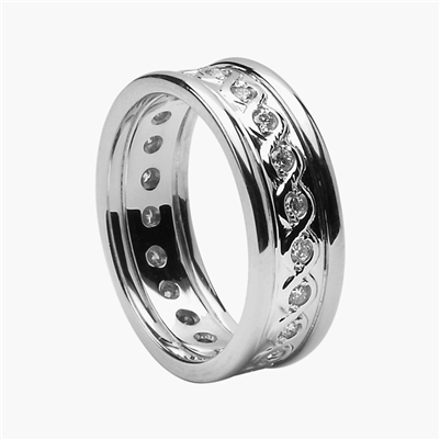 14k White Gold Ladies Diamond Celtic Weaves Wedding Ring 6.4mm