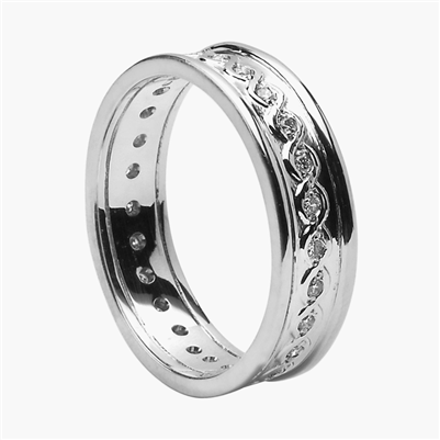 10k White Gold Men's Diamond Celtic Weaves Wedding Ring 7.5mm