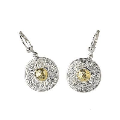 Sterling Silver With 18k Yellow Gold Bead Small Warrior Shield Celtic Earrings