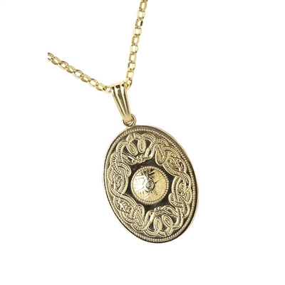 10k Yellow Gold Large Oval Celtic Warrior Shield Pendant