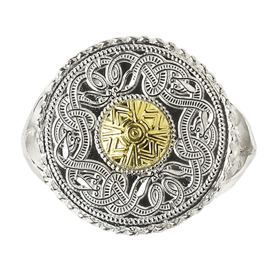 Sterling Silver & 18k Yellow Gold Bead Celtic Warrior Shield Ring